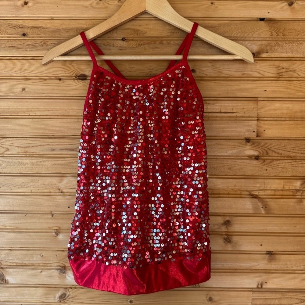 Weissman Dance Leotard w Shorts Halloween Costume Sequins Red Medium Jazz